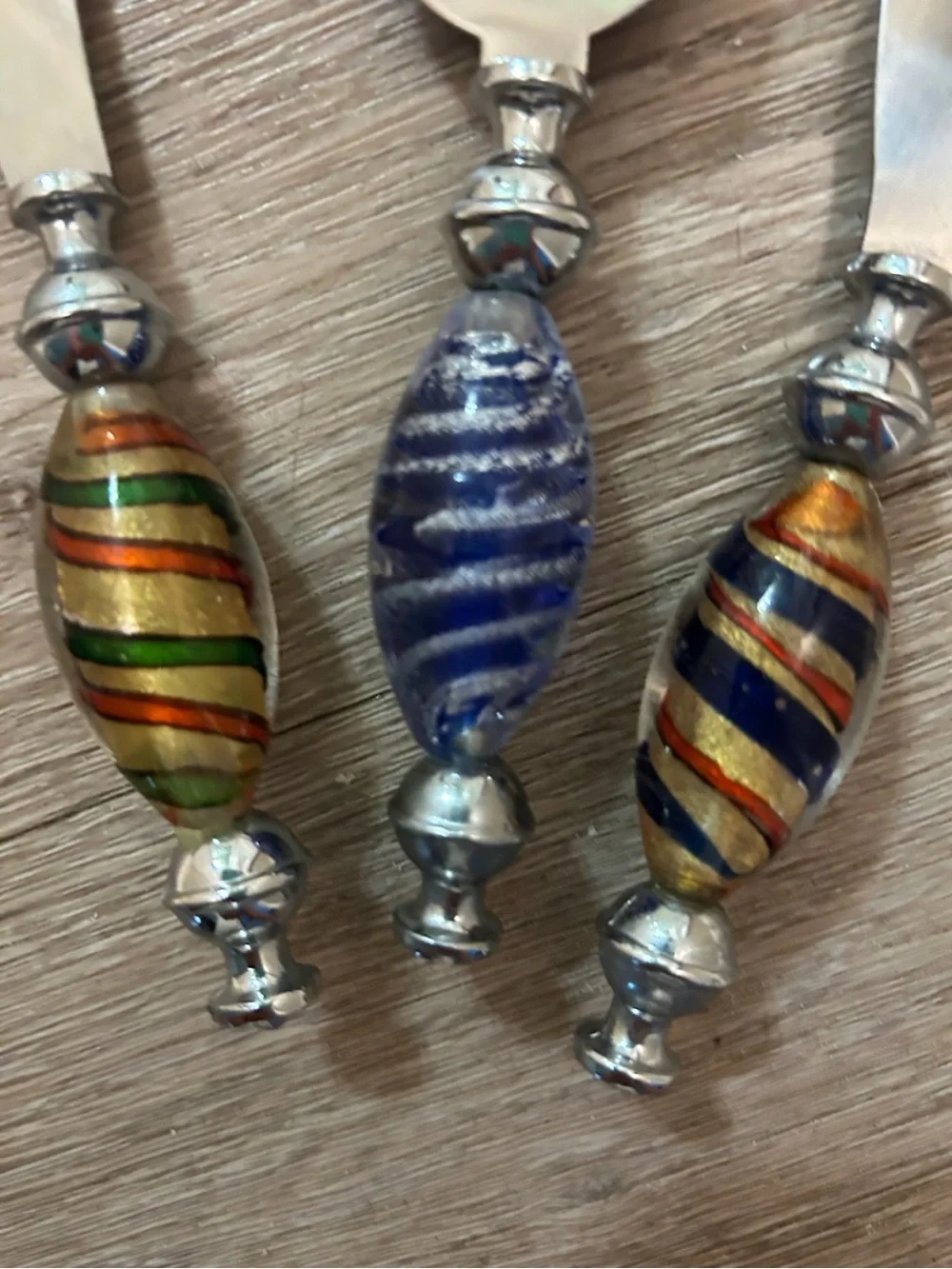 Set of Three Murano Glass Cheese Spread Knives